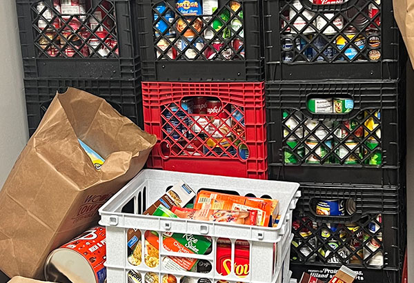 Crates filled with donated food